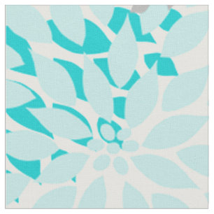 Turquoise Blue Grey Dahlias MOD floral print Fabric