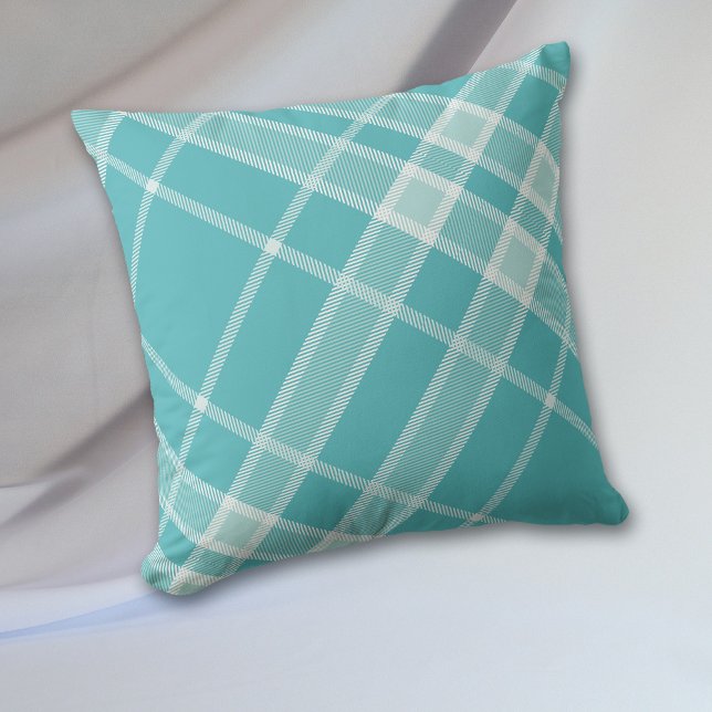 Turquoise Blue Grey Tattersall Plaid Cushion (Creator Uploaded)