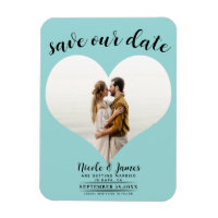 Turquoise Blue Heart Photo Wedding Save the Date