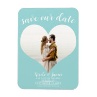 Turquoise Blue Heart Photo Wedding Save the Date