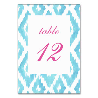 Turquoise Blue Ikat Table Number