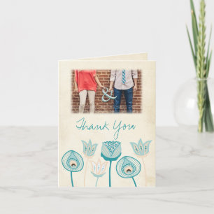 Turquoise Blue Ivory Photo Thank You Card