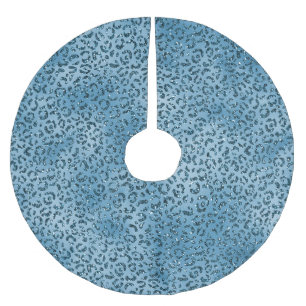 Turquoise Blue Leopard Print Glitter         Brushed Polyester Tree Skirt