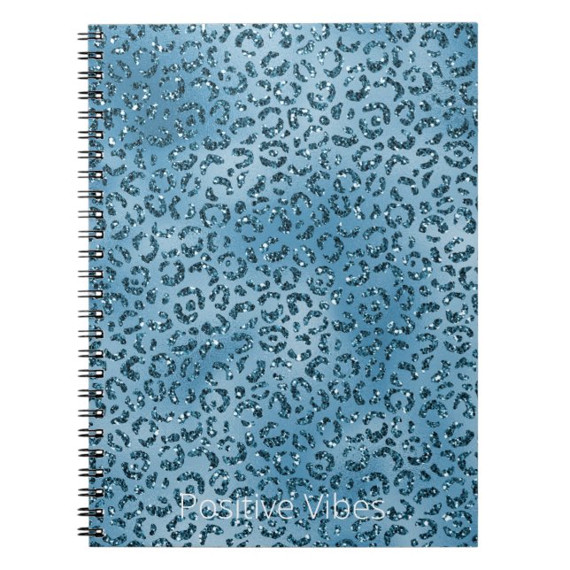 Turquoise Blue Leopard Print Glitter        Notebook (Front)