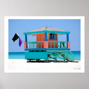 turquoise blue lifeguard stand poster