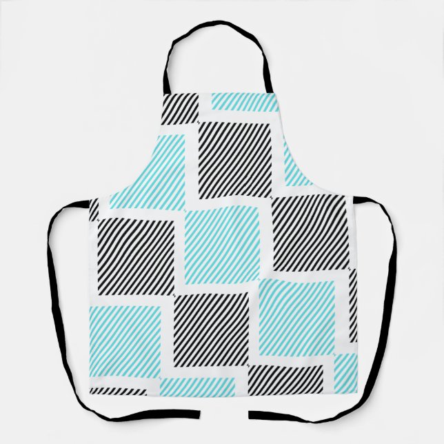 Turquoise Blue Line Squares  Apron (Front)