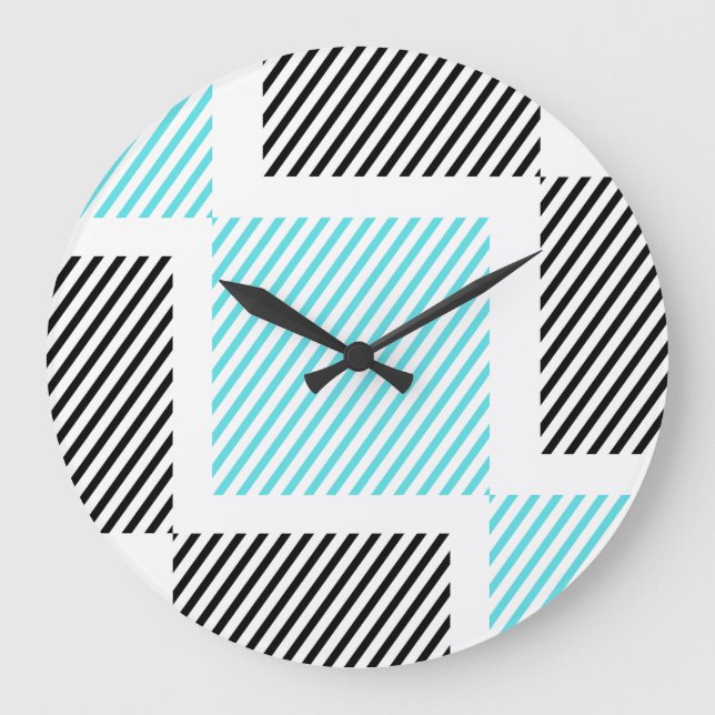 Turquoise Blue Line Squares  Large Clock (Front)