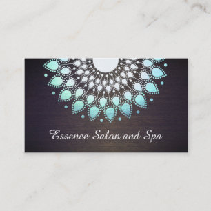 Turquoise Blue Lotus Flower on Wood Wellness Spa Business Card