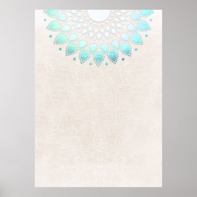Turquoise Blue Lotus Mandala Art Poster (Front)