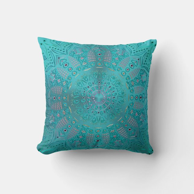 Turquoise Blue Mandala Cushion (Front)