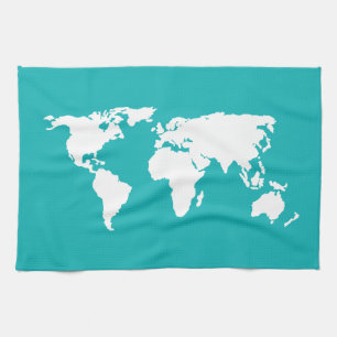 turquoise blue map tea towel