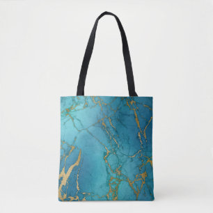 Turquoise Blue Marble Stone Rock Trendy Modern Tote Bag