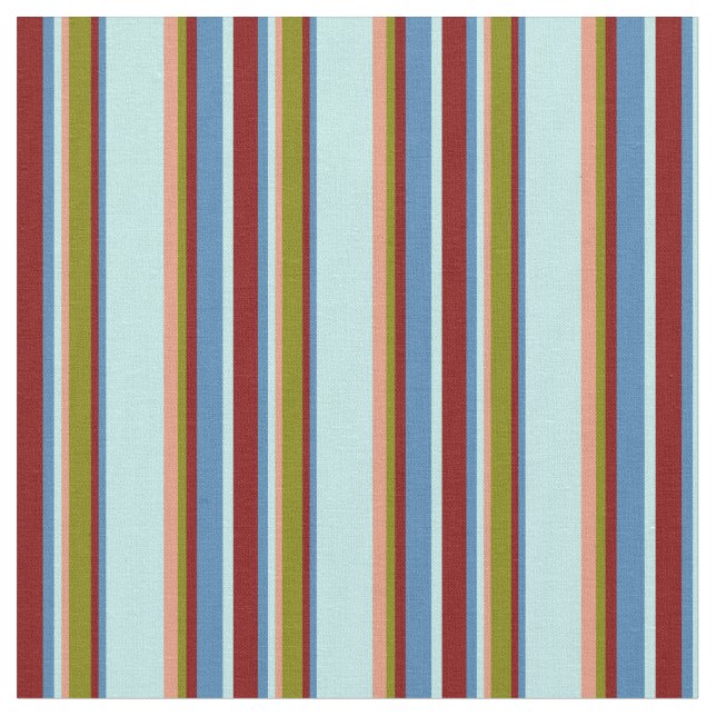 Turquoise, Blue, Maroon, Green & Dark Salmon Lines Fabric (Close Up)