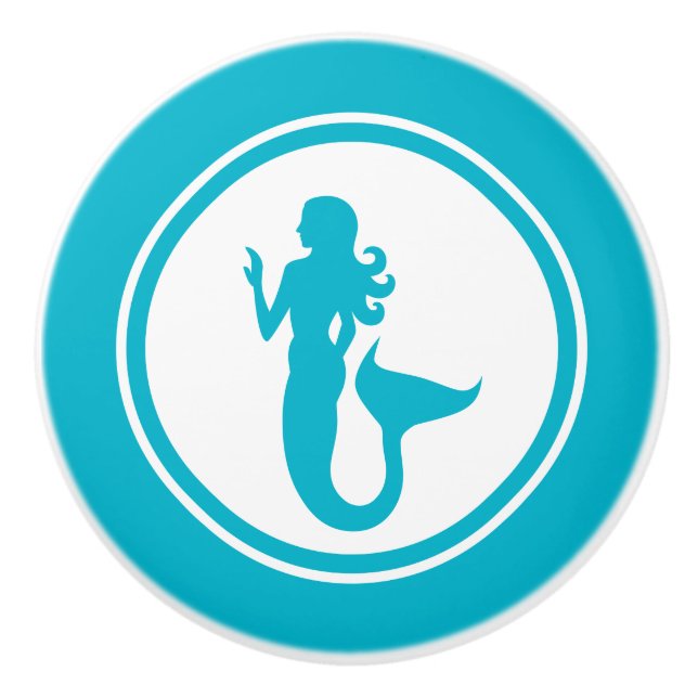 Turquoise Blue mermaid ceramic knob (Front)
