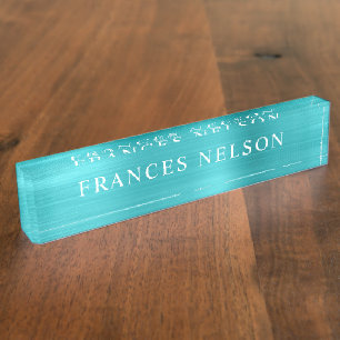 Turquoise Blue Metallic Look Stylish Serif Nameplate