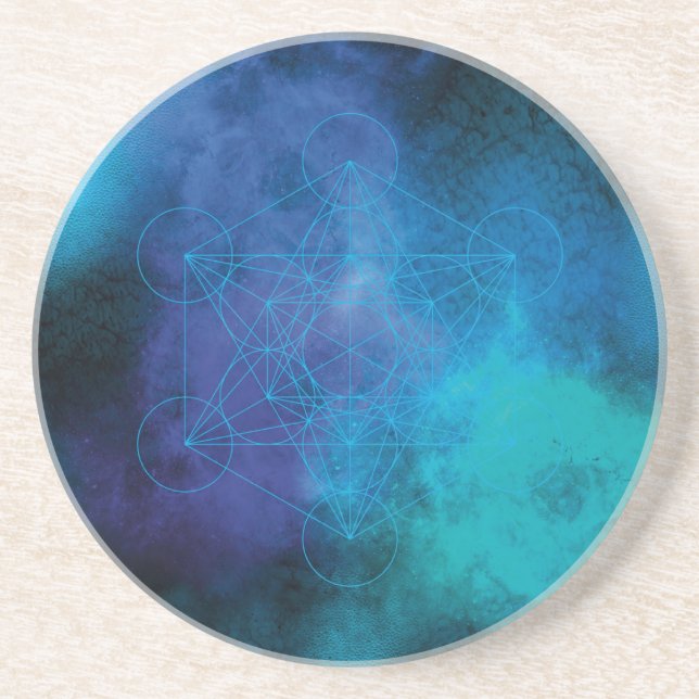 Turquoise Blue Metatron’s Cube Sacred Geometry Coaster (Front)