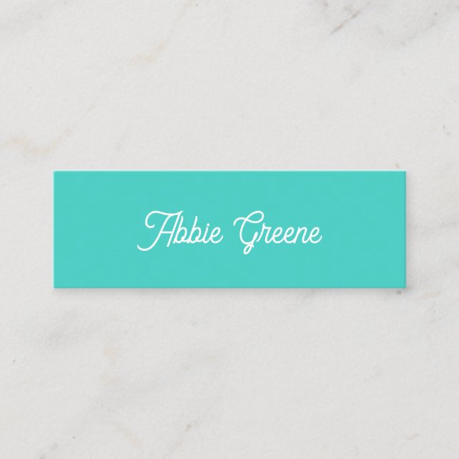 Turquoise Blue Modern Retro Script  Mini Business Card (Front)