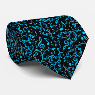 Turquoise Blue Music Notes Tie