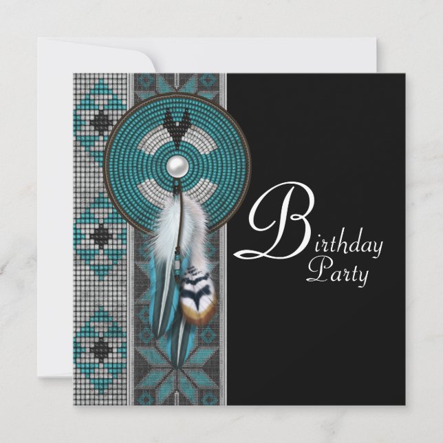 Turquoise Blue Native American Birthday Party Invitation (Front)