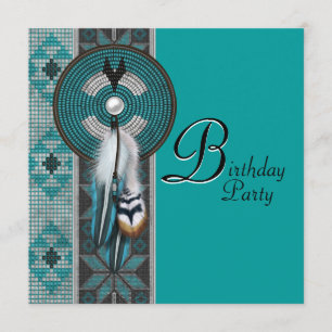 Turquoise Blue Native American Birthday Party Invitation