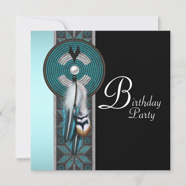 Turquoise Blue Native American Birthday Party Invitation (Front)