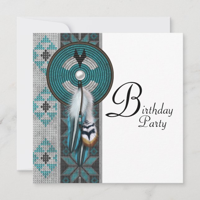 Turquoise Blue Native American Birthday Party Invitation (Front)