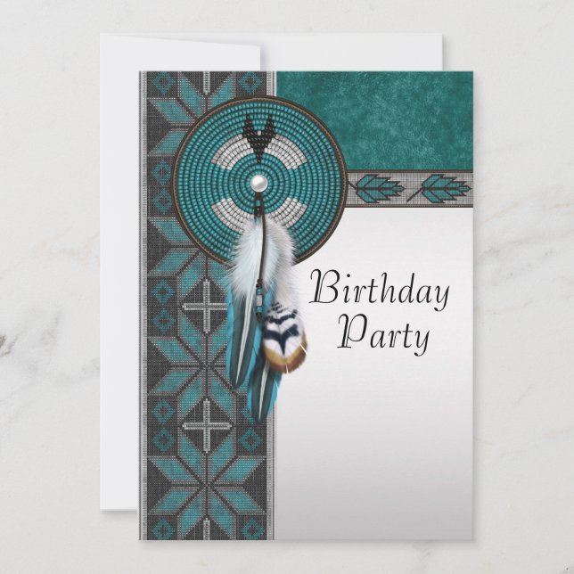 Turquoise Blue Native American Birthday Party Invitation (Front)