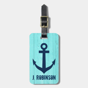 Turquoise blue nautical anchor travel luggage tags