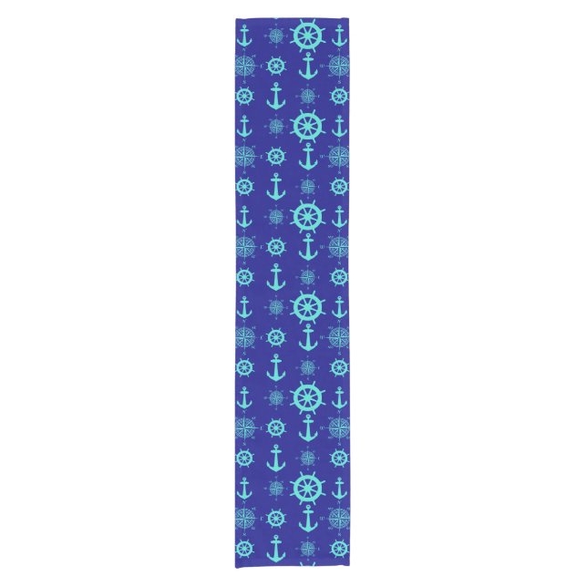 Turquoise Blue Nautical Coastal Boating Short Table Runner (Front)