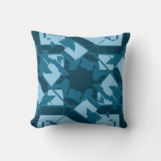 Turquoise Blue Navy Mediterranean Inspired Floral Cushion (Front)