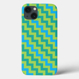 Turquoise Blue Neon Green Emerald Chevrons iPhone 13 Case