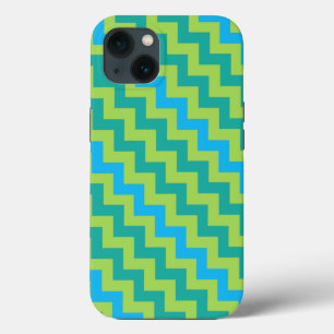 Turquoise Blue Neon Green Emerald Chevrons iPhone 13 Case