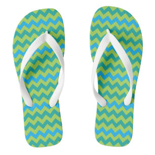 Turquoise Blue Neon Green Emerald Chevrons Jandals