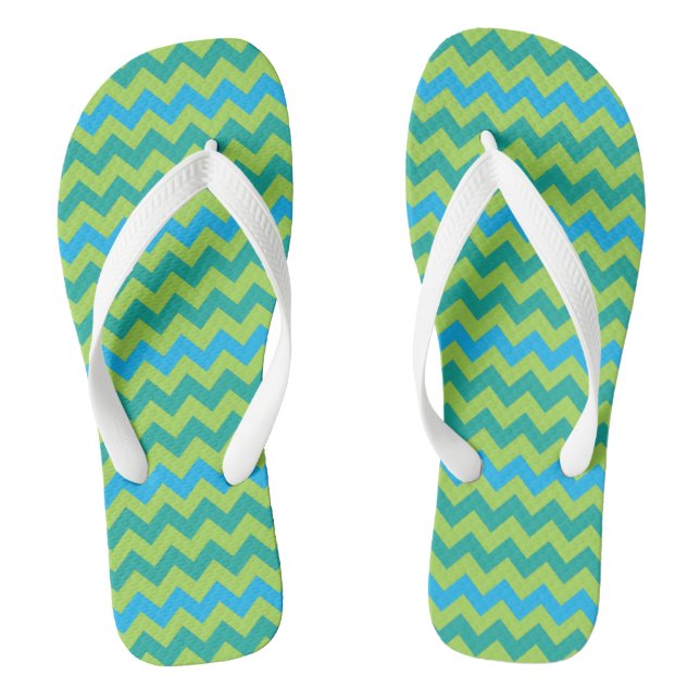 Turquoise Blue Neon Green Emerald Chevrons Jandals (Footbed)