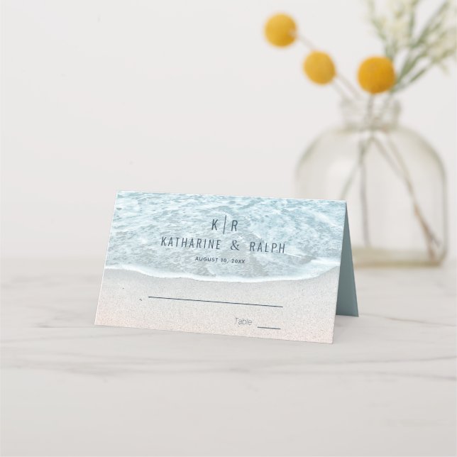 Turquoise Blue Ocean Beach Wedding Place Card (Front)