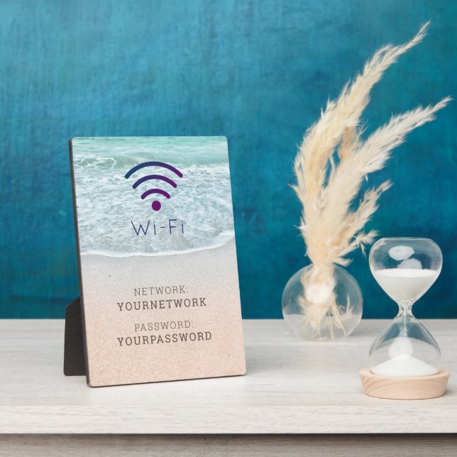 Turquoise Blue Ocean Beach Wi-Fi Sign Plaque (Side)
