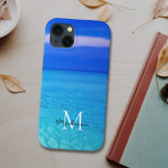 Turquoise Blue Ocean Custom Name Monogram iPhone 13 Case<br><div class="desc">This iPhone case is decorated with a photo of a blue sky and turquoise sea.
Easily customisable with your name and monogram.</div>