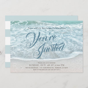 Turquoise Blue Ocean Sandy Beach Birthday Invitation