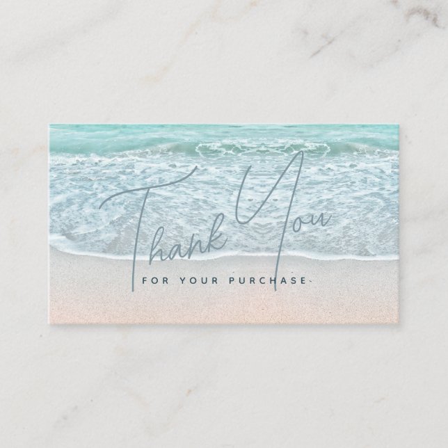 Turquoise Blue Ocean Sandy Beach Thank You Business Card (Front)