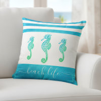 Turquoise blue ombre 3 seahorses beach life script
