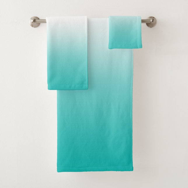 Turquoise Blue Ombre Gradient Colour Bath Towel (Insitu)