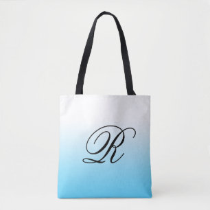 Turquoise Blue Ombre Over Any Colour with Monogram Tote Bag