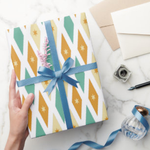 Turquoise Blue Orange Cream Diamond Star Argyle Wrapping Paper
