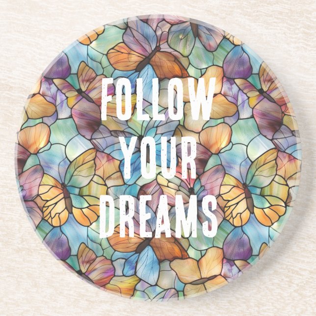 Turquoise Blue Orange Purple Butterflies Coaster (Front)