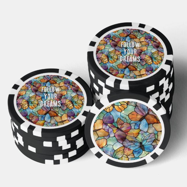 Turquoise Blue Orange Purple Butterflies Poker Chips (Stack)