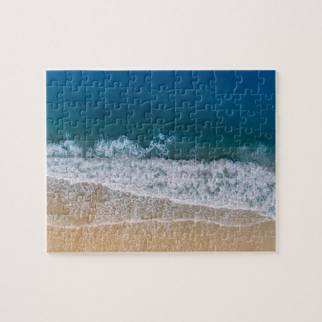 Turquoise Blue Palm Coast Sandy Beach Jigsaw Puzzle (Horizontal)
