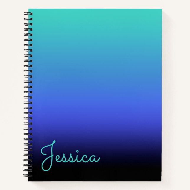 Turquoise Blue Periwinkle and Black Gradient Blank Notebook (Front)