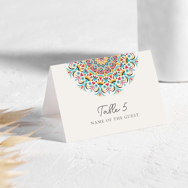  Turquoise Blue Pink Abstract Wedding Place Card (Creator Uploaded)