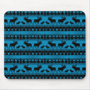 Turquoise blue plaid moose rustic pattern mouse pad