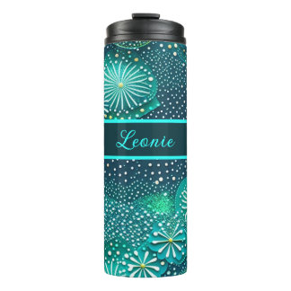 turquoise blue points and flowers thermal tumbler